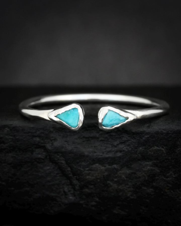 Adjustable Sleeping Beauty Turquoise Ring. Rustic Bohemian Style Natural Triangular Bright Sky Blue Raw Turquoise Open Front Spacer Band
