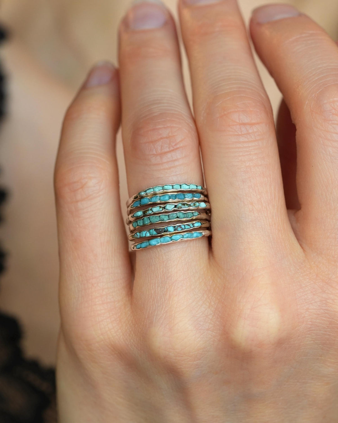 Raw Silver Turquoise Band Ring