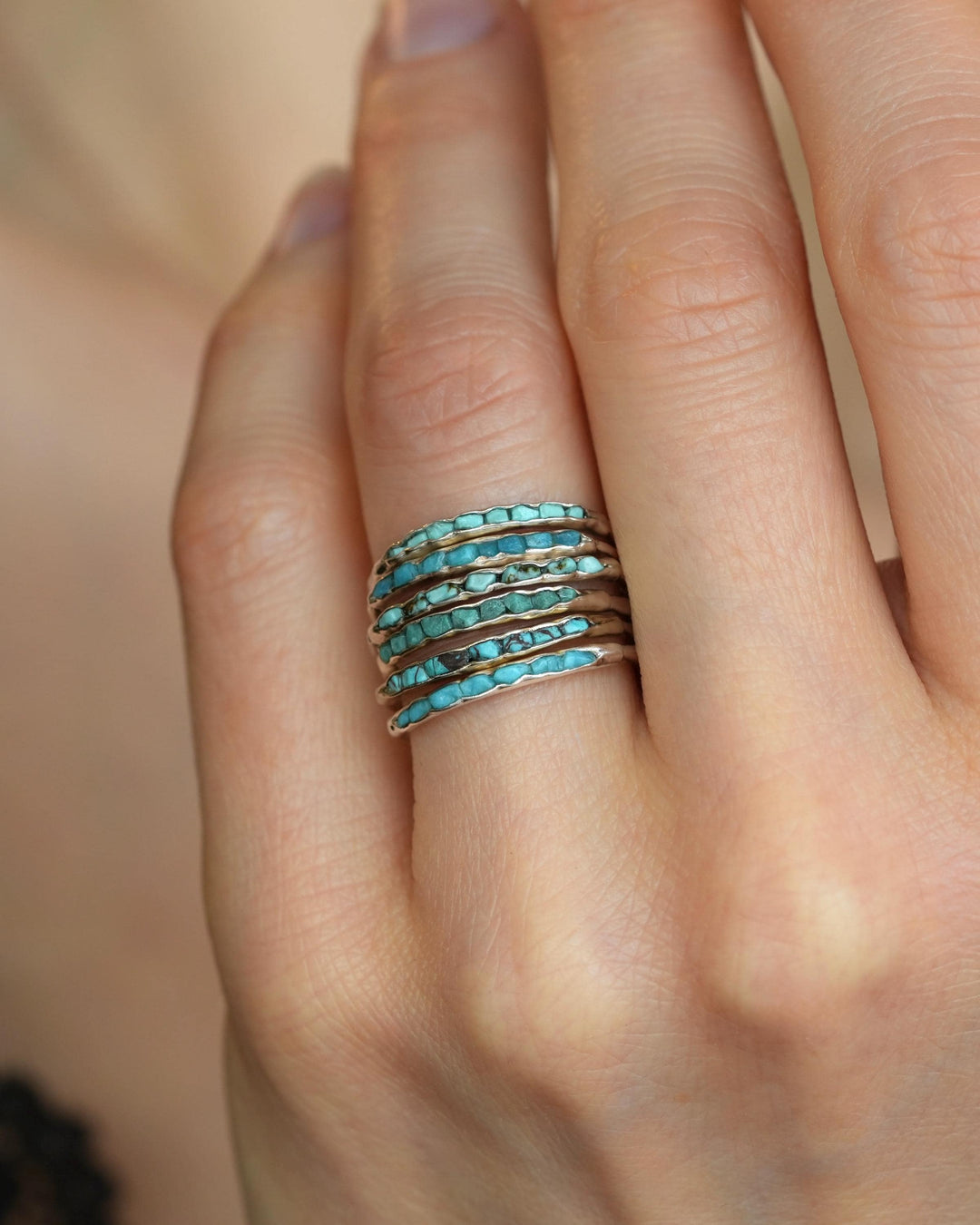 Raw Silver Turquoise Band Ring