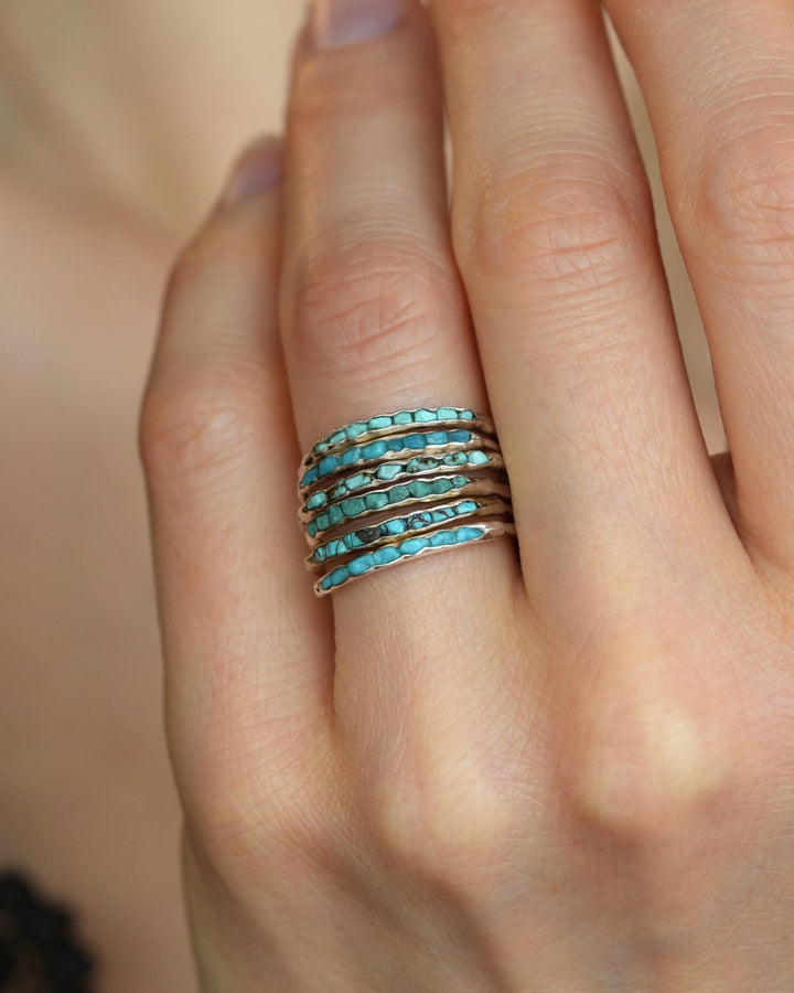 Raw Silver Turquoise Band Ring