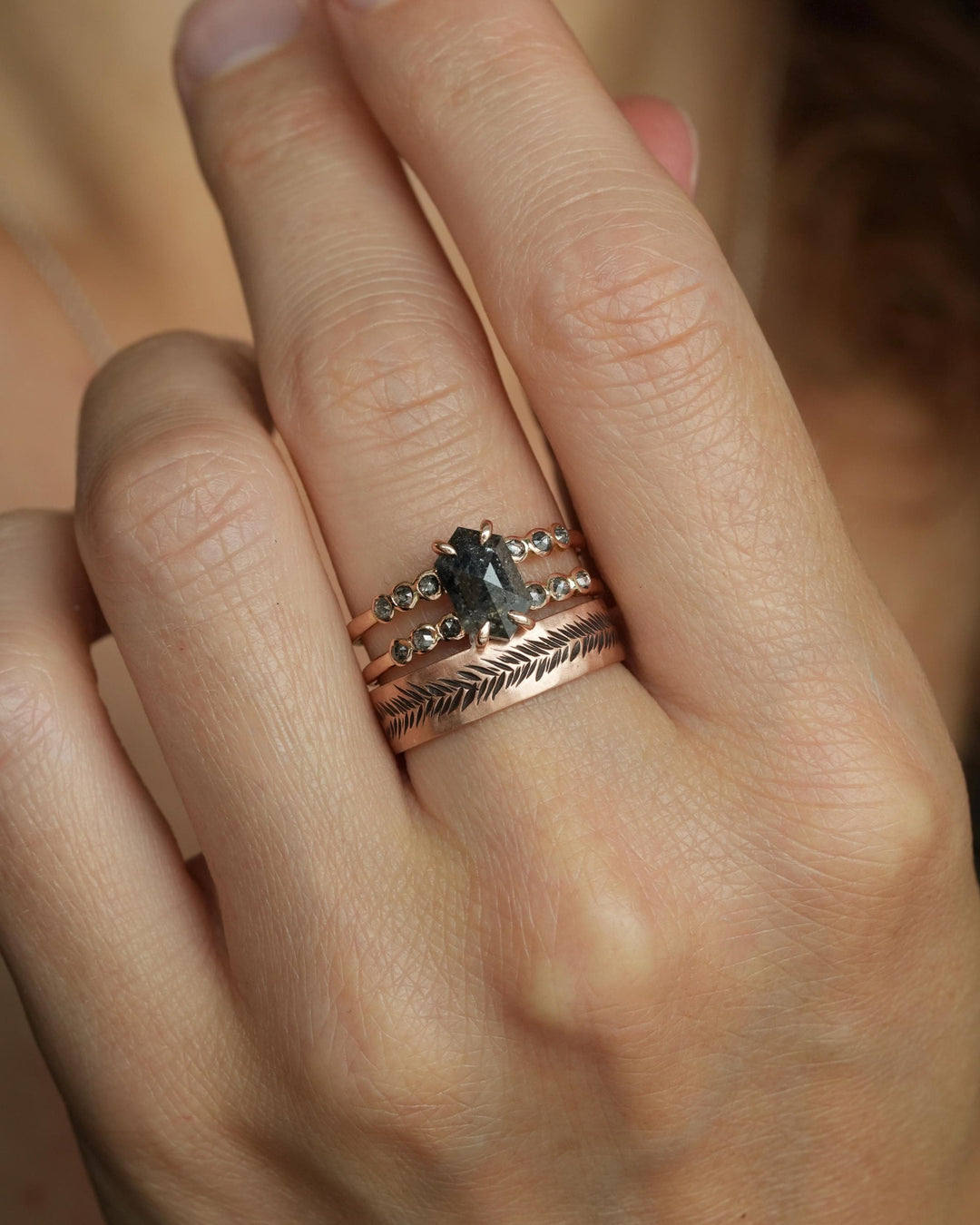 Hexagon Diamond Double Band Ring