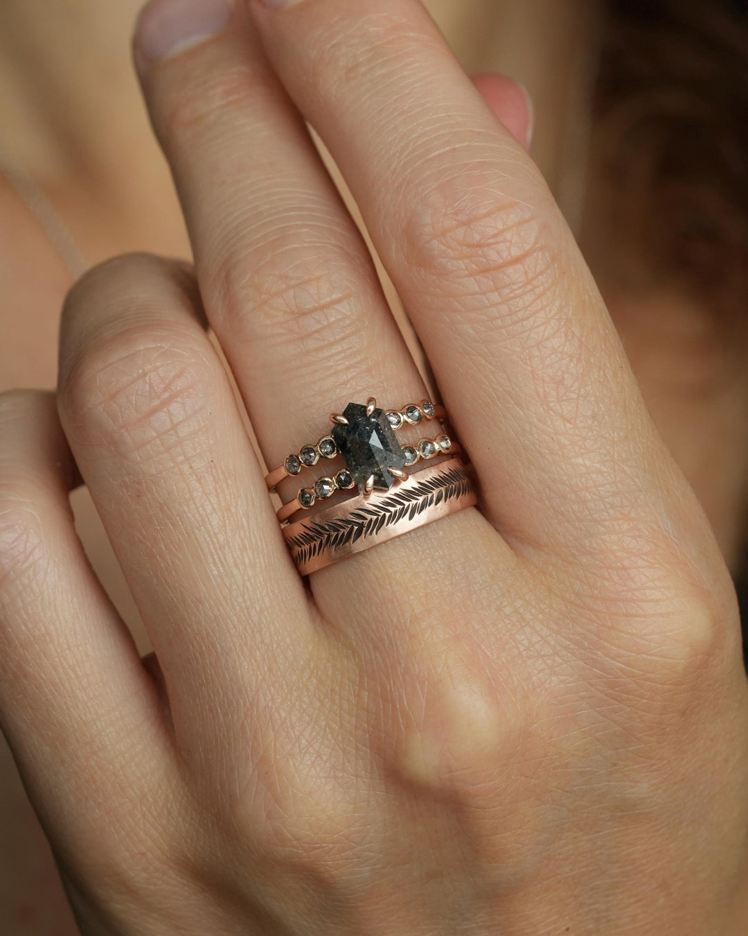 Hexagon Diamond Double Band Ring