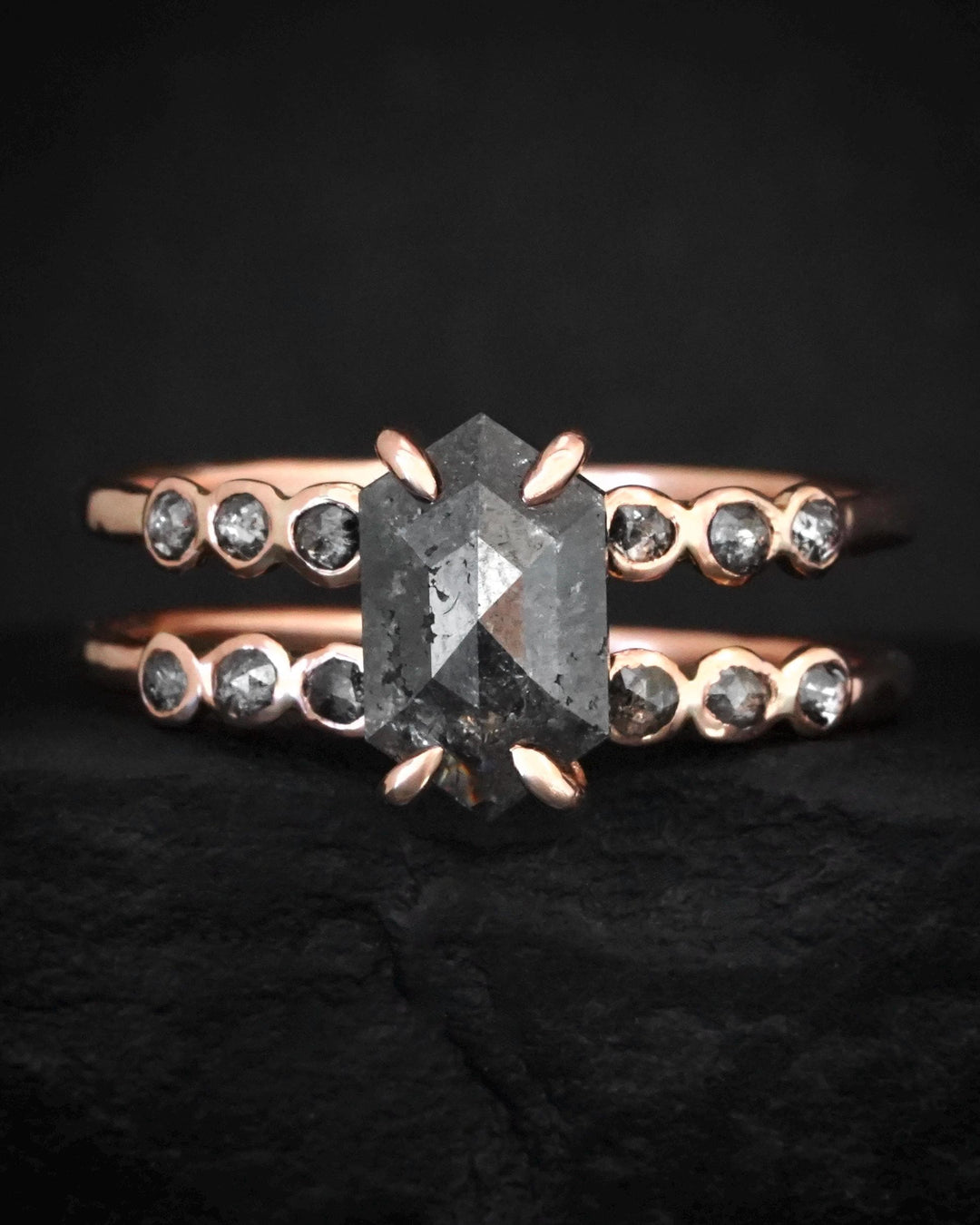 Hexagon Diamond Double Band Ring