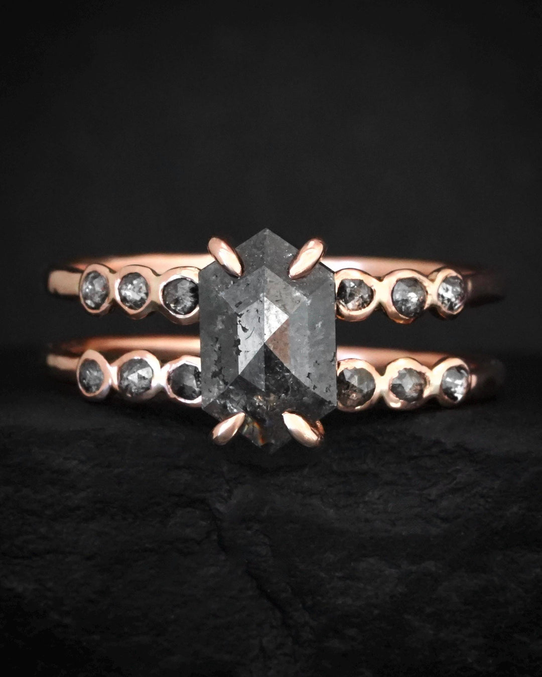 Hexagon Diamond Double Band Ring
