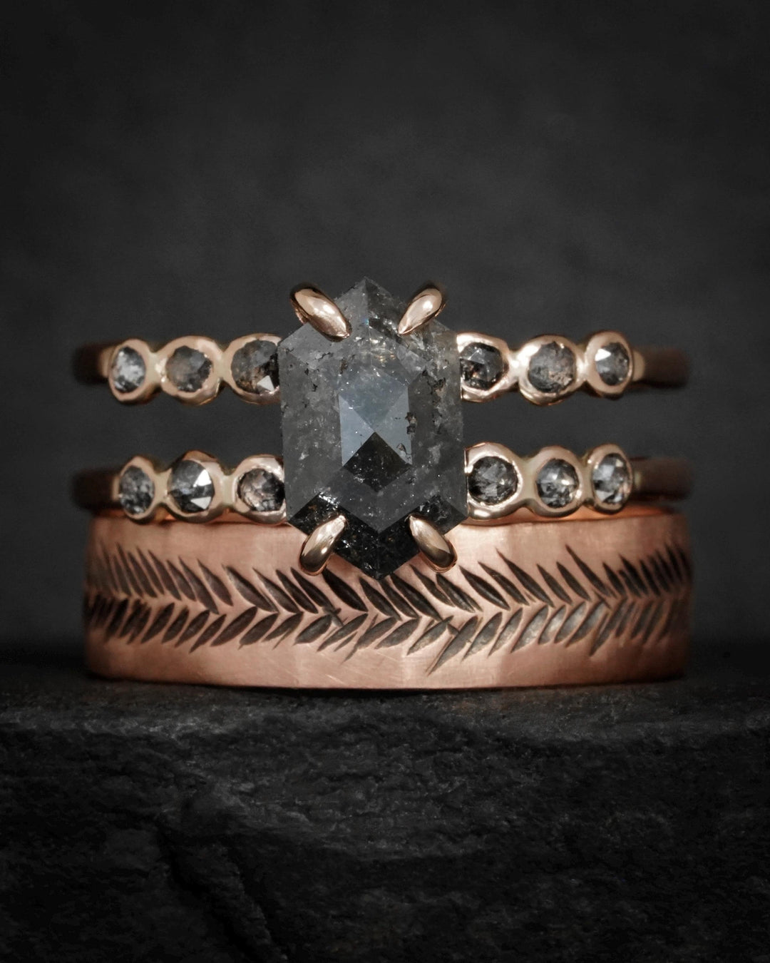 Hexagon Diamond Double Band Ring