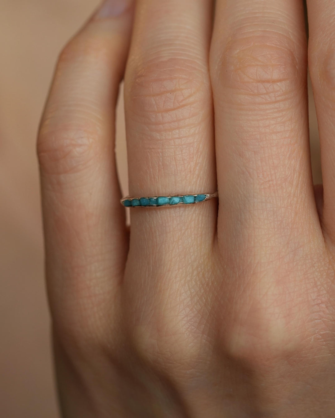 Raw Silver Turquoise Band Ring