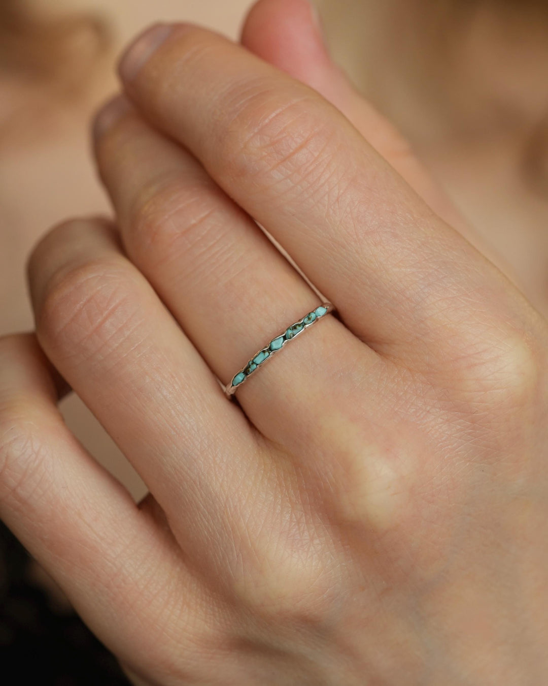 Raw Silver Turquoise Band Ring