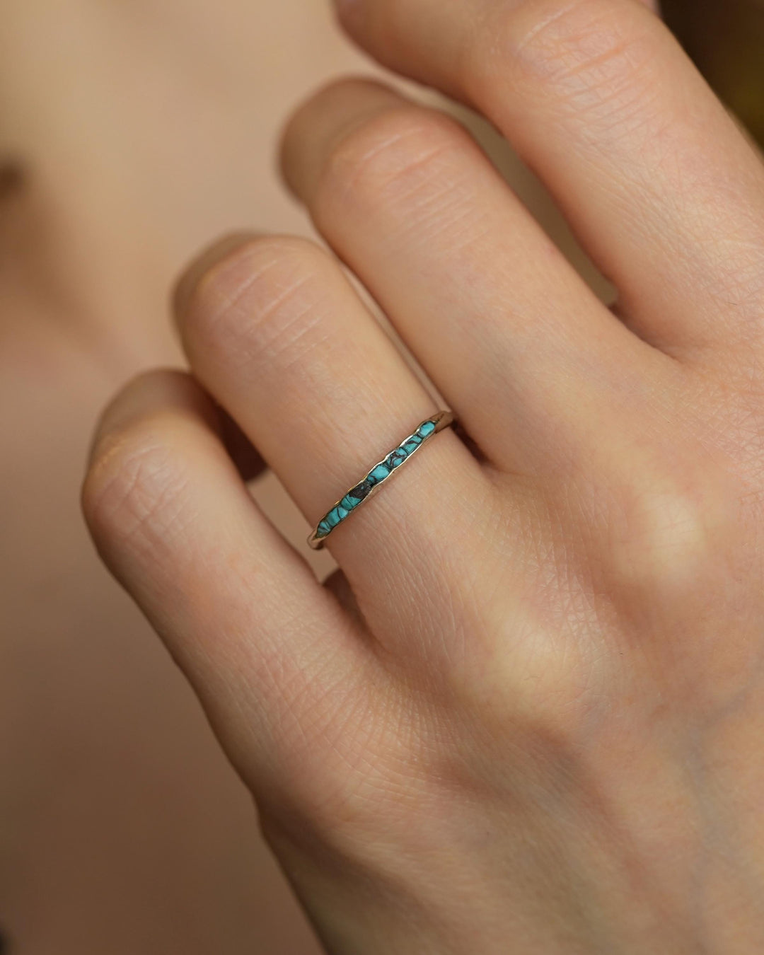 Raw Silver Turquoise Band Ring