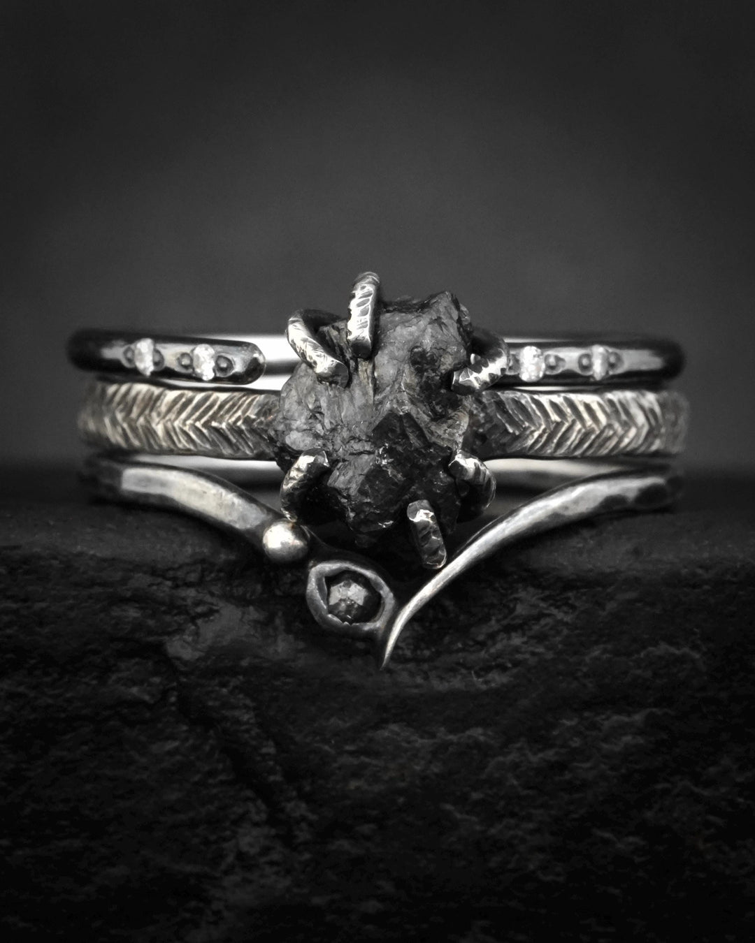 Raw Black Diamond Engagement Ring