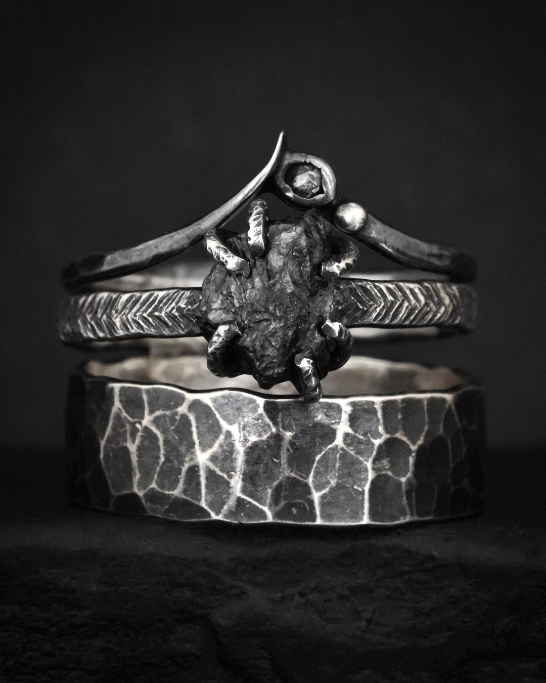 Raw Black Diamond Engagement Ring