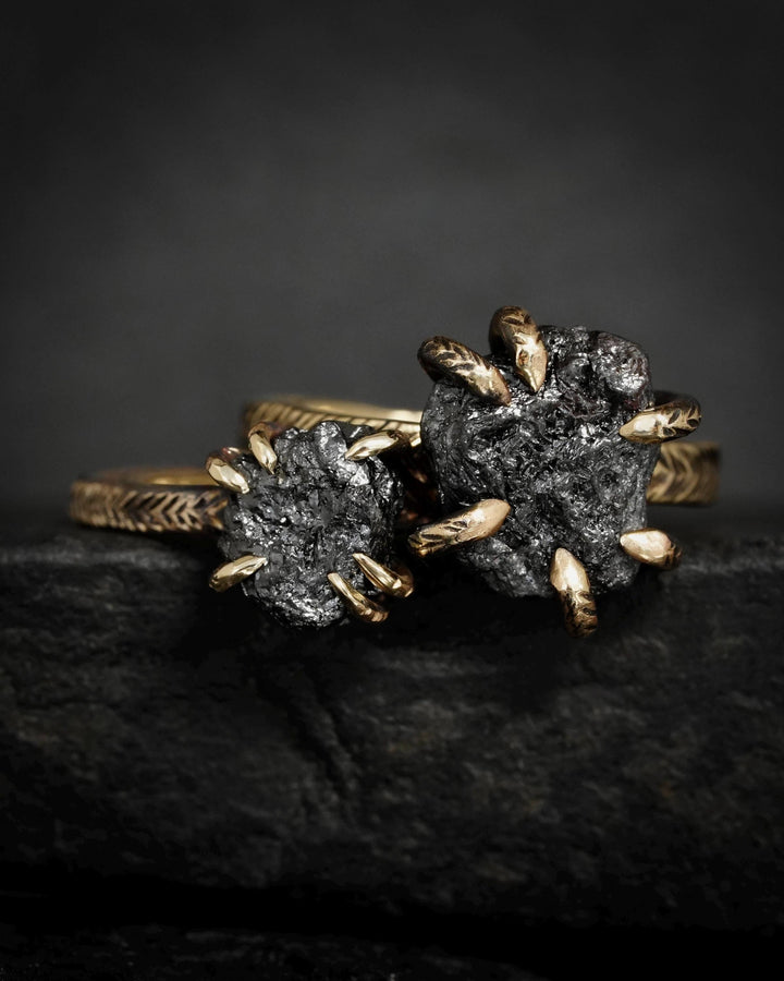Raw Black Diamond Engagement Ring