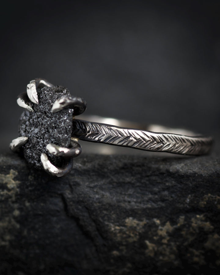 Raw Black Diamond Engagement Ring