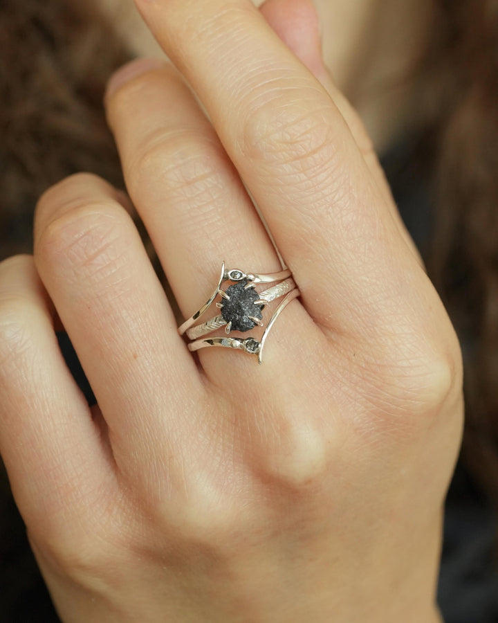 Raw Black Diamond Engagement Ring