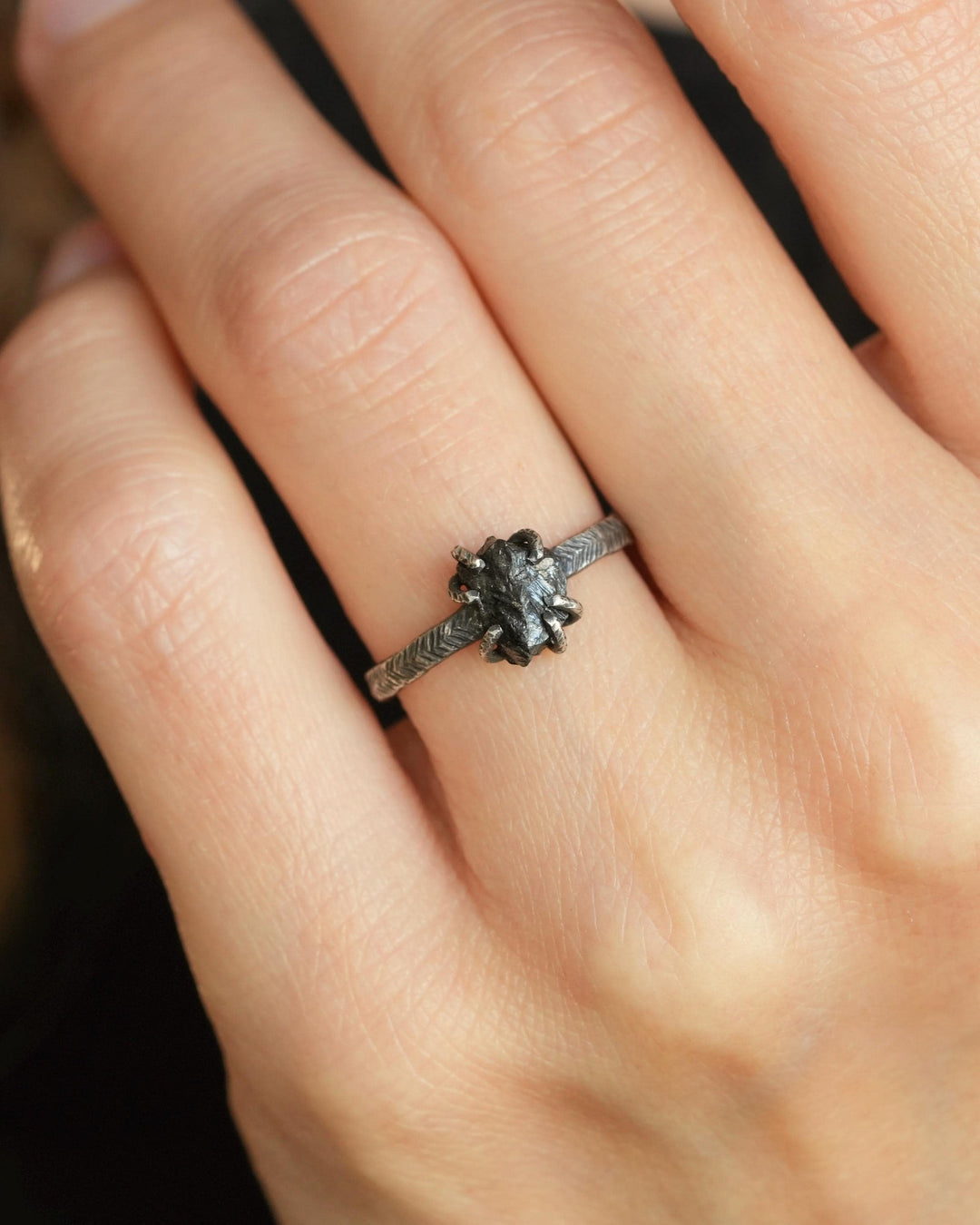Raw Black Diamond Engagement Ring
