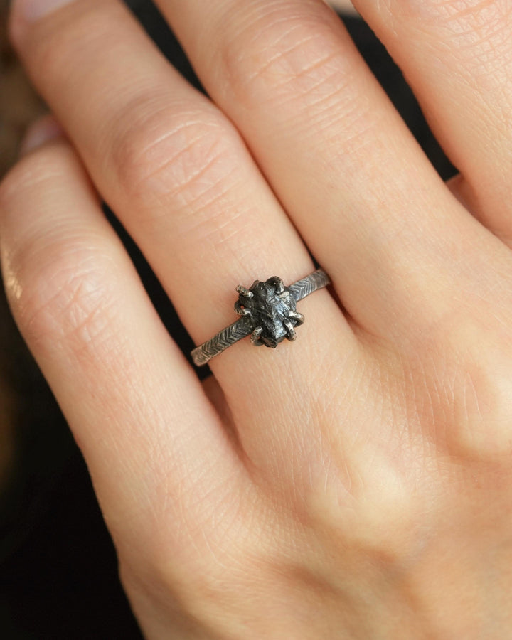 Raw Black Diamond Engagement Ring