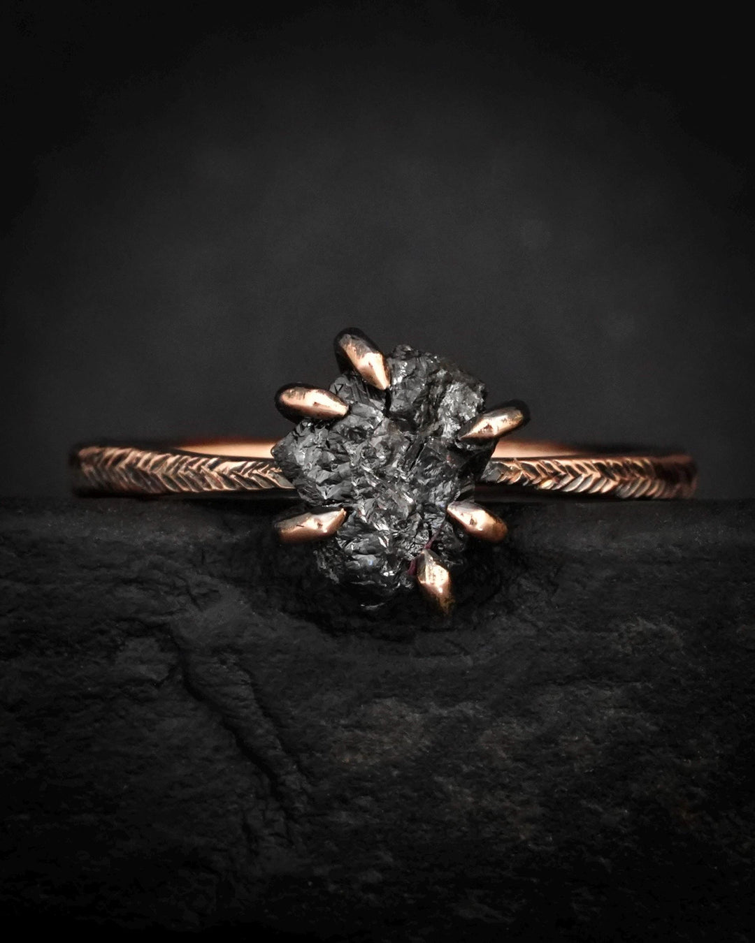Rustic Raw Black Diamond Ring