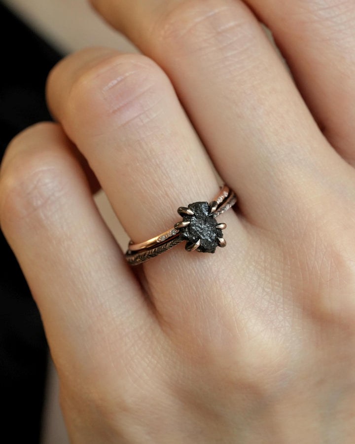 Rustic Raw Black Diamond Ring