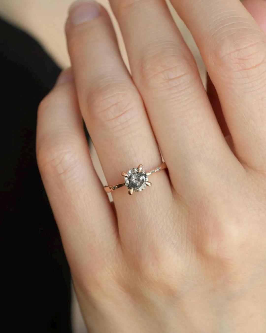 Round Salt and Pepper Diamond Ring