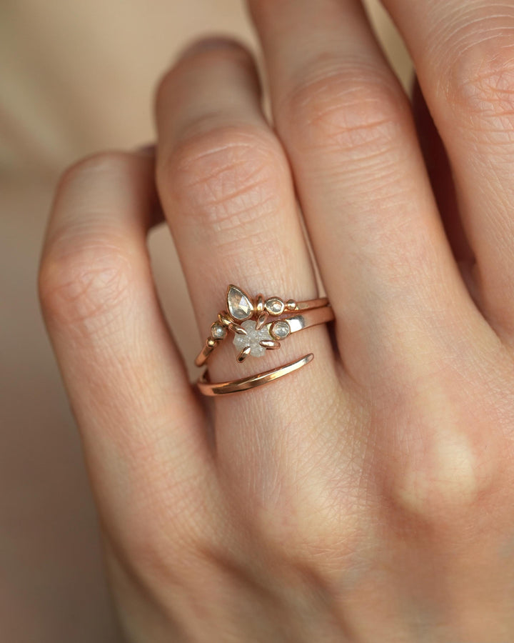 Adjustable Raw White Diamond Horseshoe Nail Ring