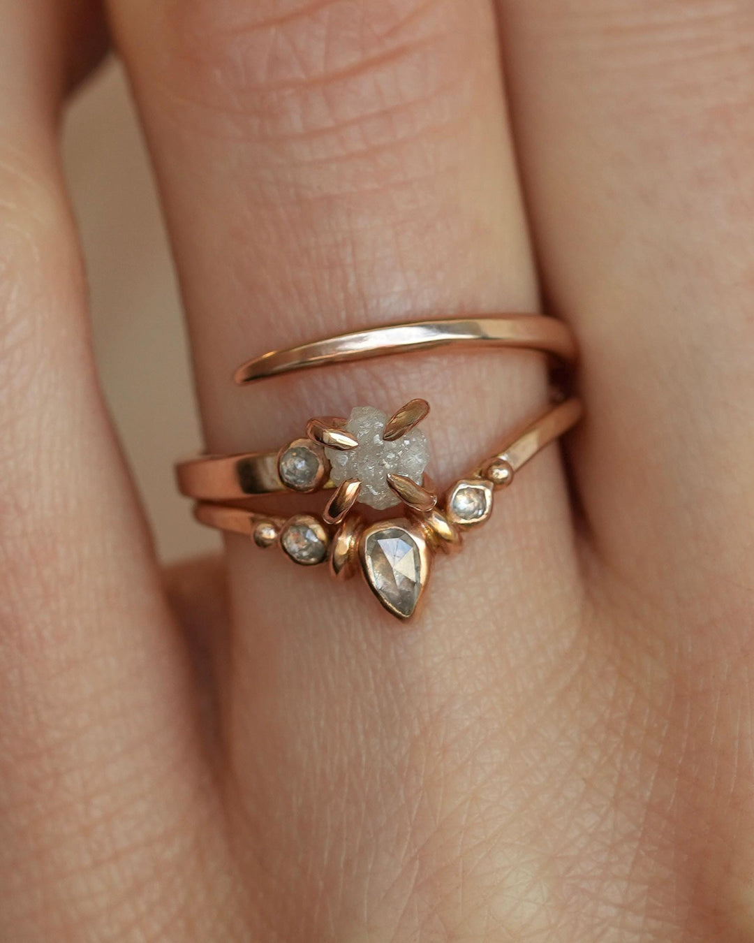 Adjustable Raw White Diamond Horseshoe Nail Ring