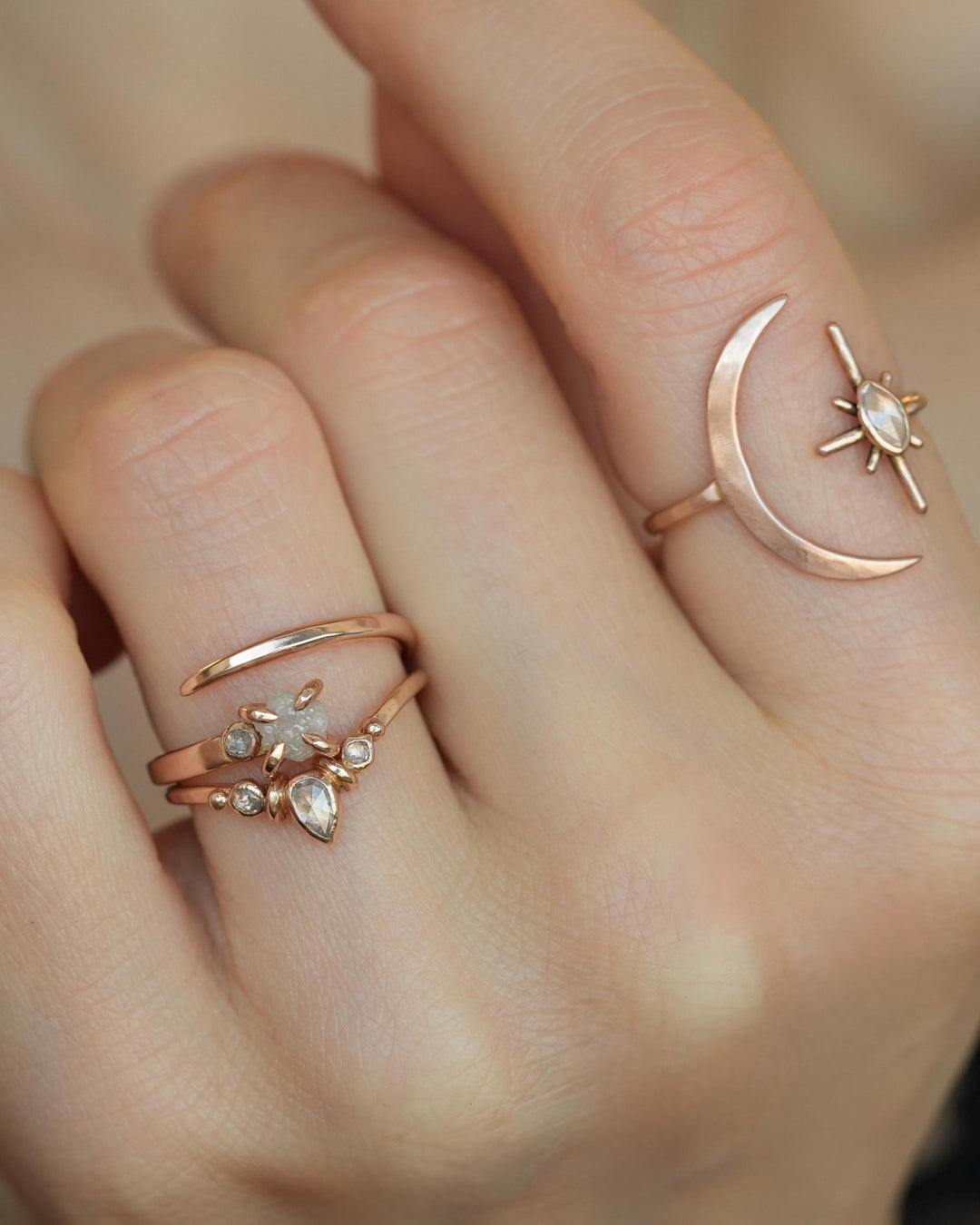 Adjustable Raw White Diamond Horseshoe Nail Ring