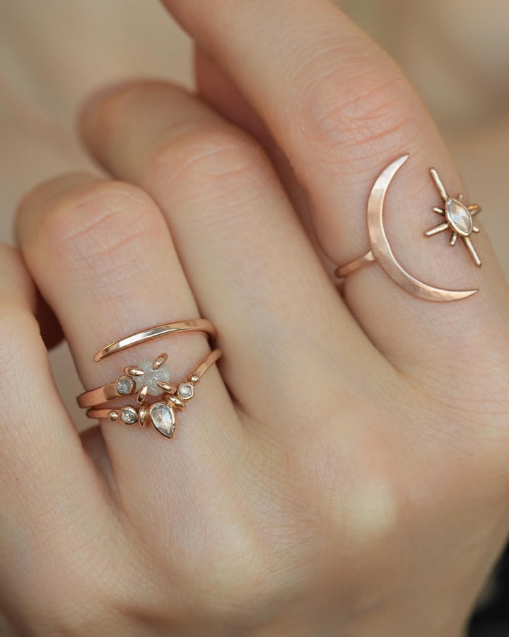 Adjustable Raw White Diamond Horseshoe Nail Ring