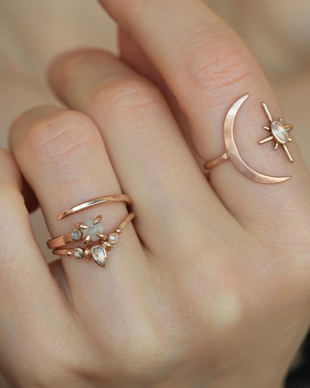 White Diamond Horseshoe Nail Ring