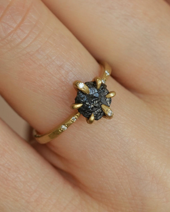 Uncut Black Diamond Engagement Ring
