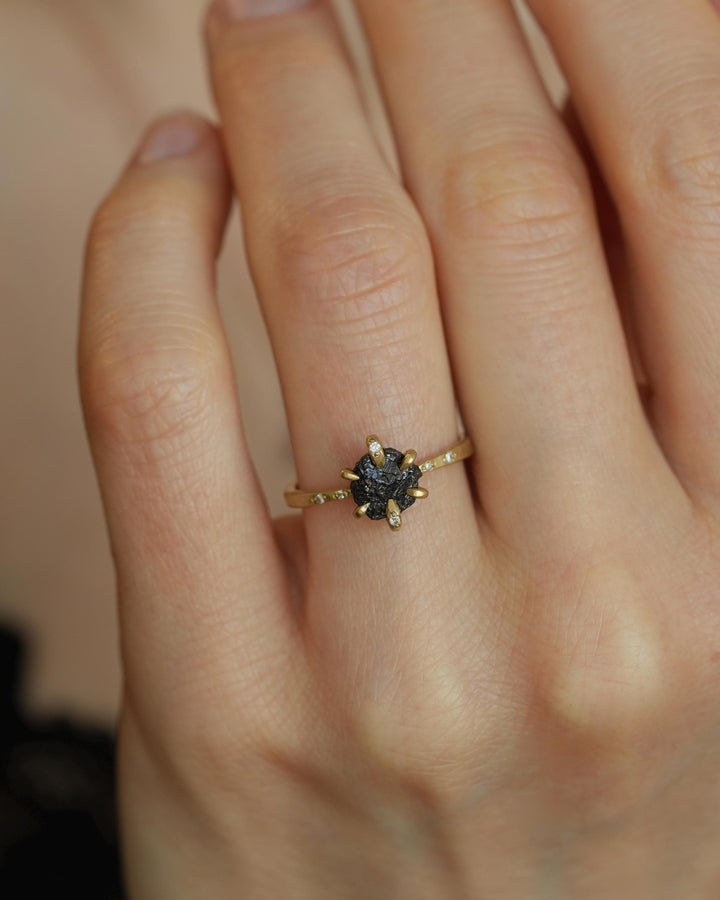 Uncut Black Diamond Engagement Ring