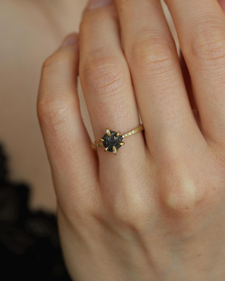Uncut Black Diamond Engagement Ring