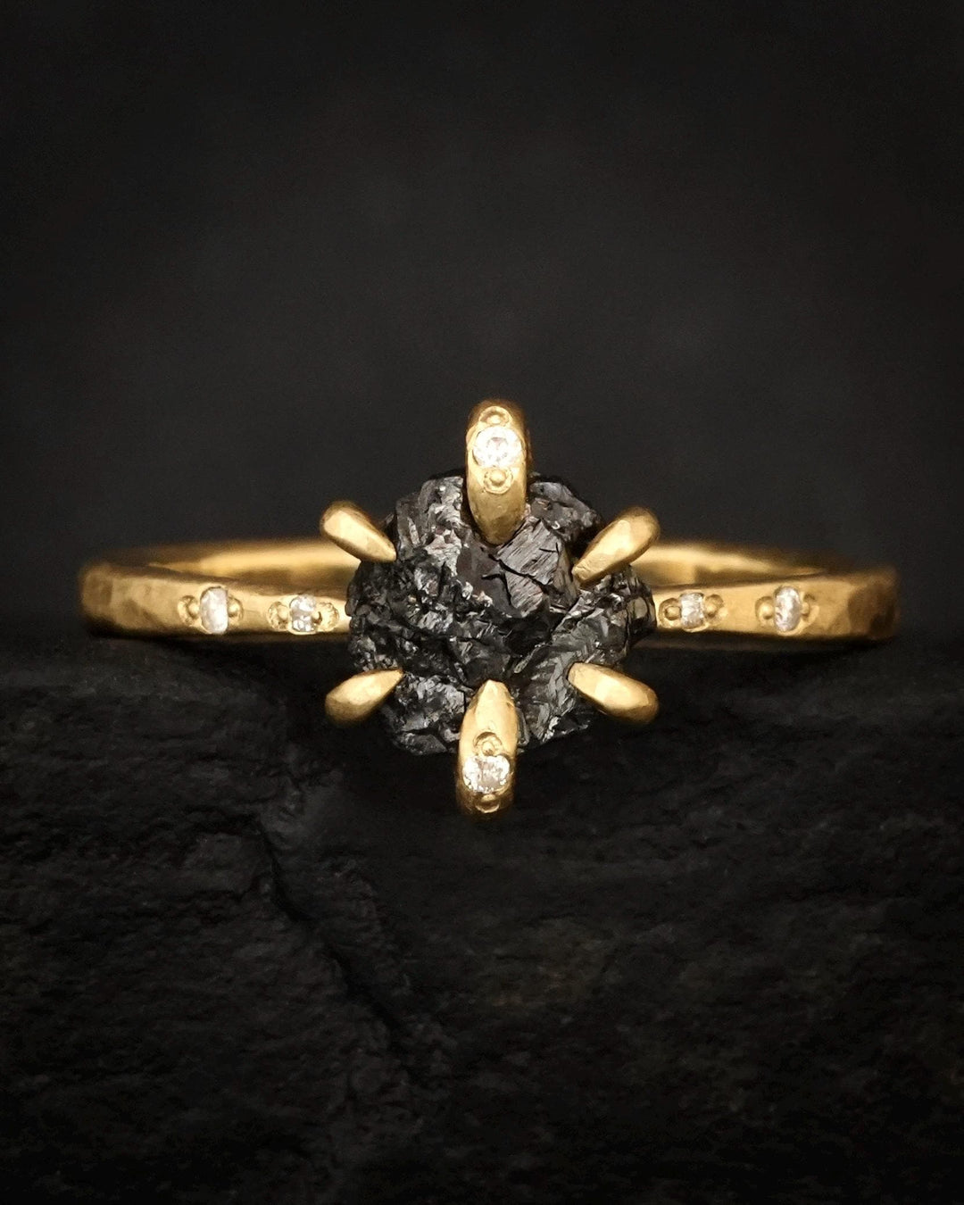 Uncut Black Diamond Engagement Ring