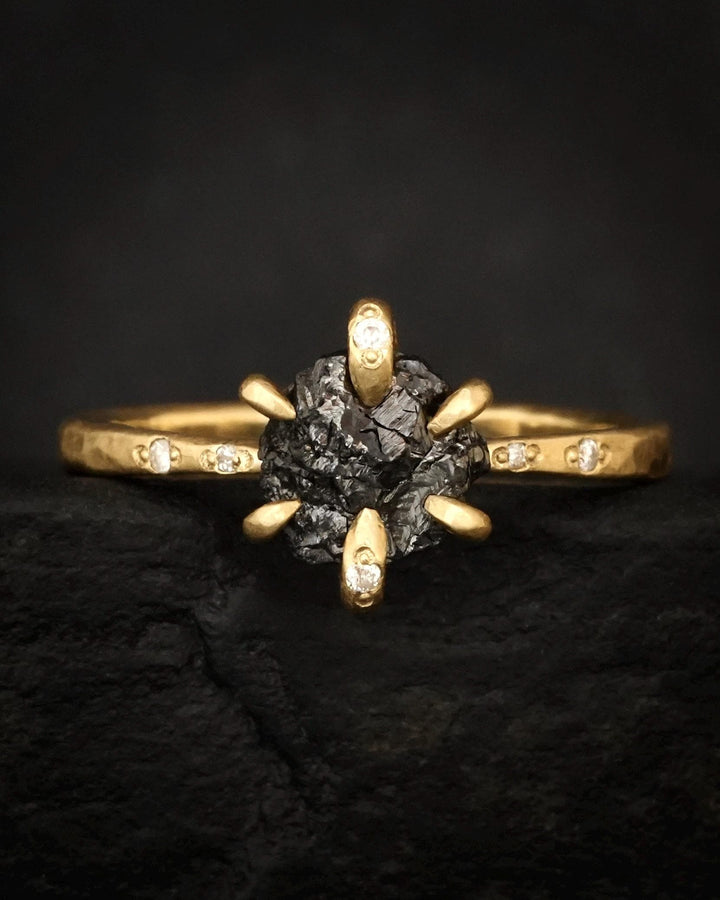Uncut Black Diamond Engagement Ring