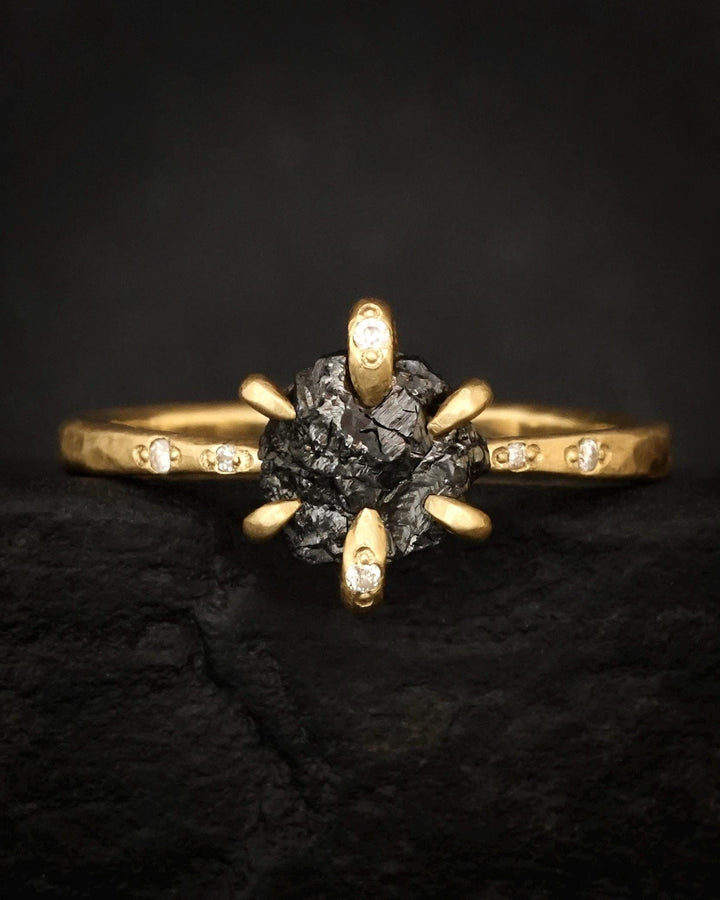 Uncut Black Diamond Engagement Ring
