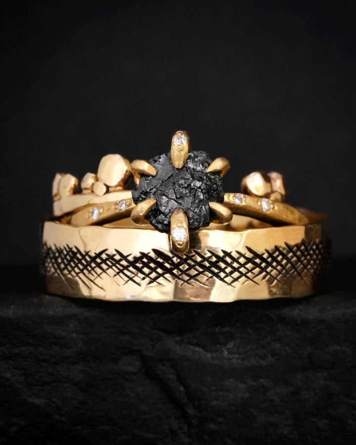 Uncut Black Diamond Engagement Ring