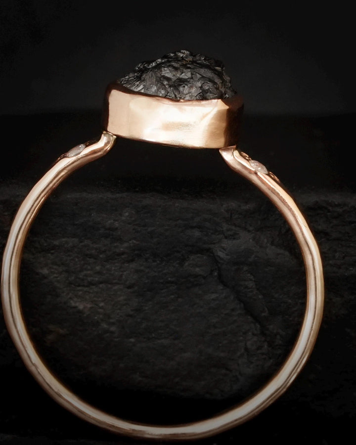 Raw Black Diamond Engagement Ring