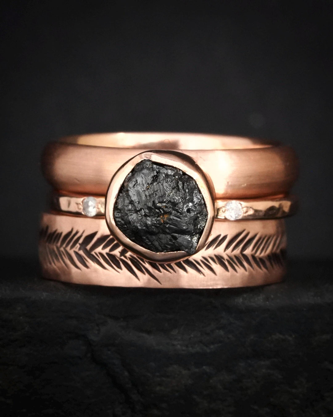 Raw Black Diamond Engagement Ring