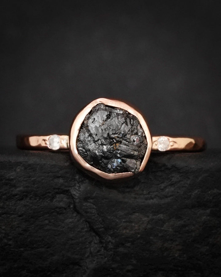 Raw Black Diamond Engagement Ring