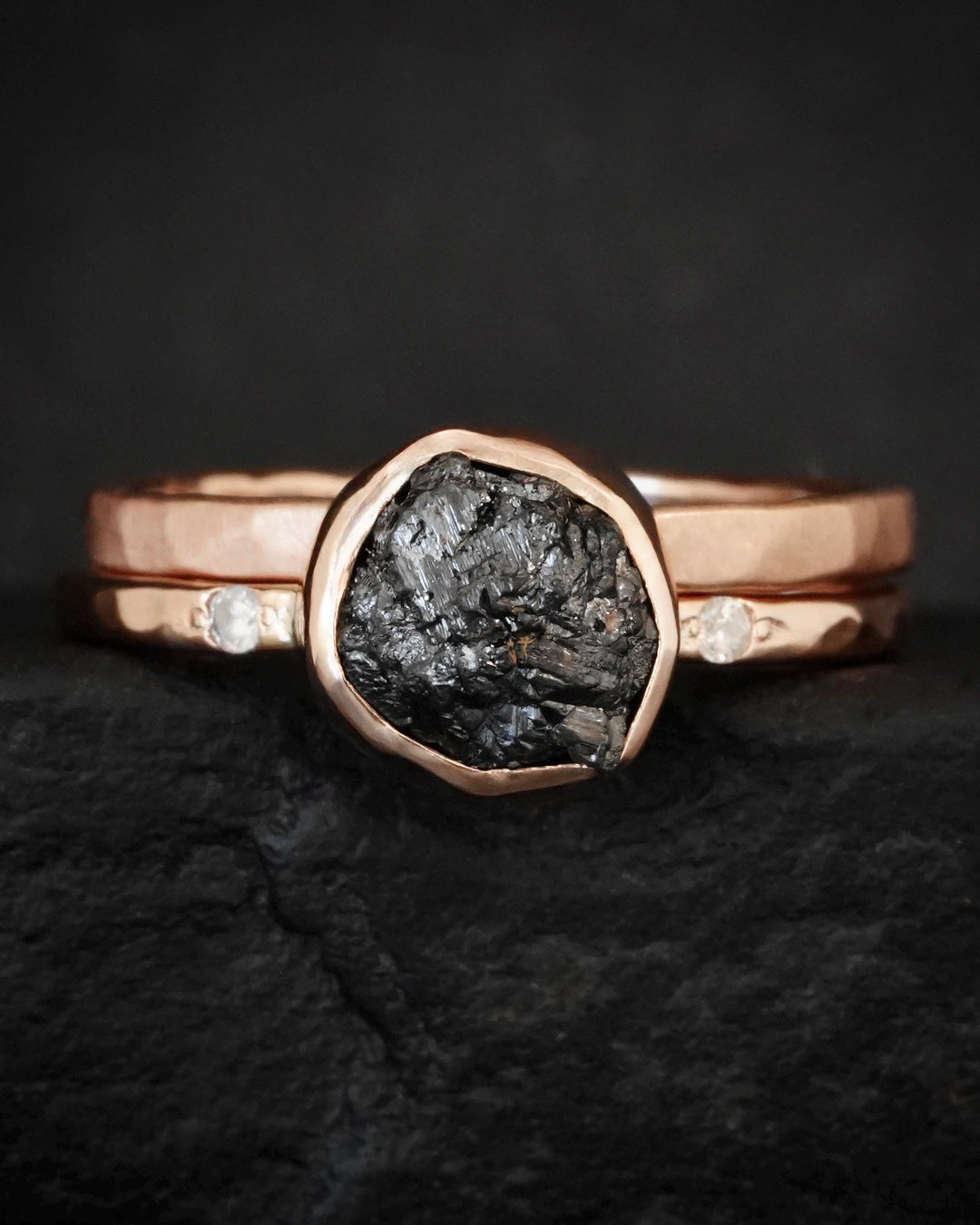 Raw Black Diamond Engagement Ring