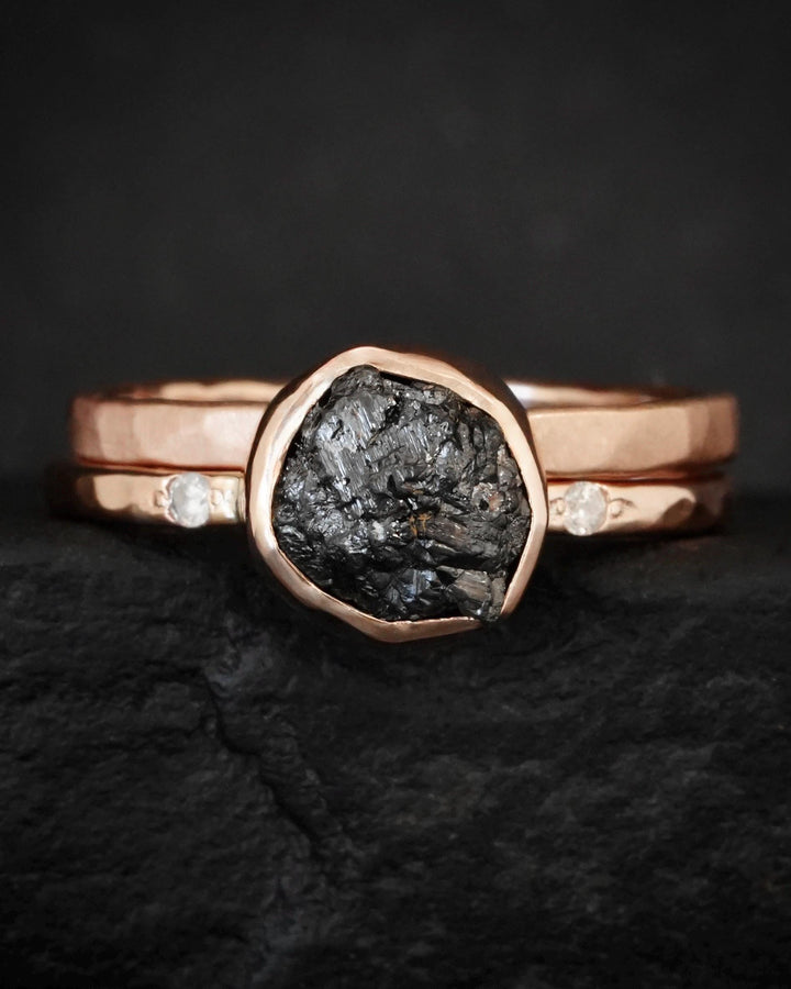 Raw Black Diamond Engagement Ring
