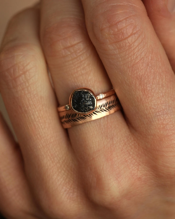 Raw Black Diamond Engagement Ring