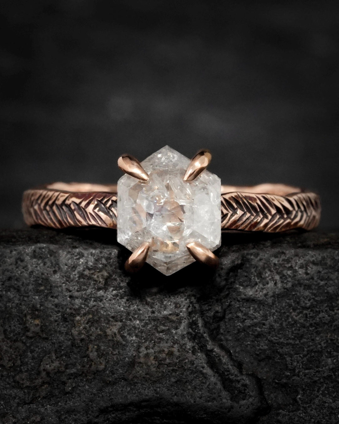 White Hexagon Diamond Ring