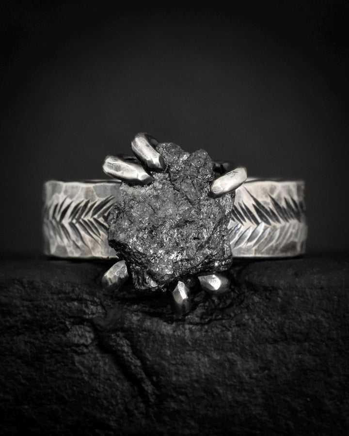 Wide Raw Black Diamond Ring