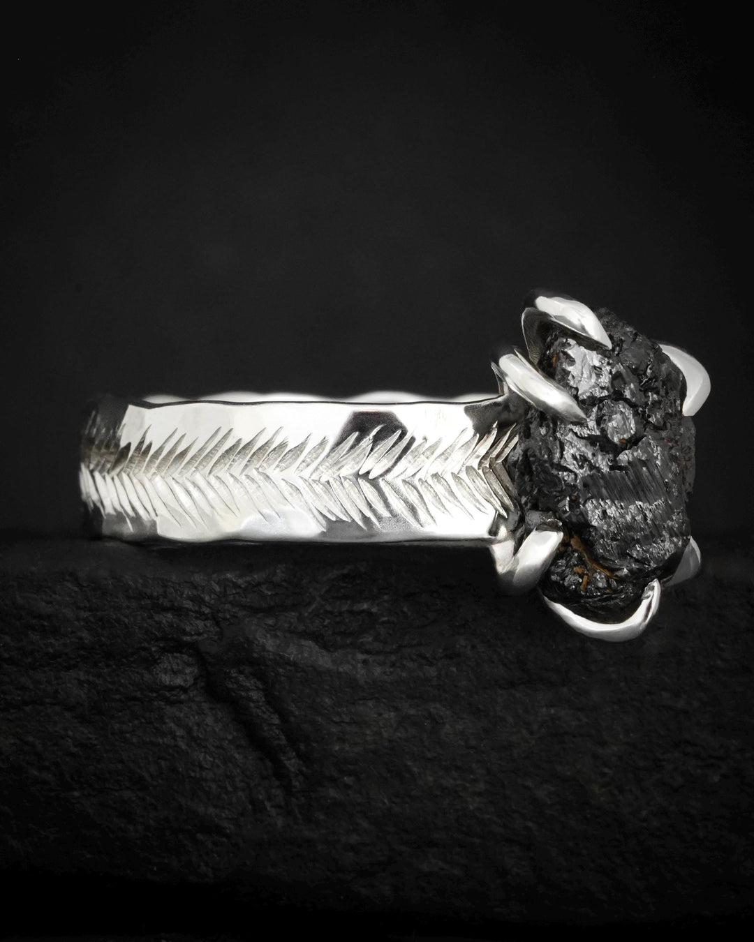 Wide Raw Black Diamond Ring