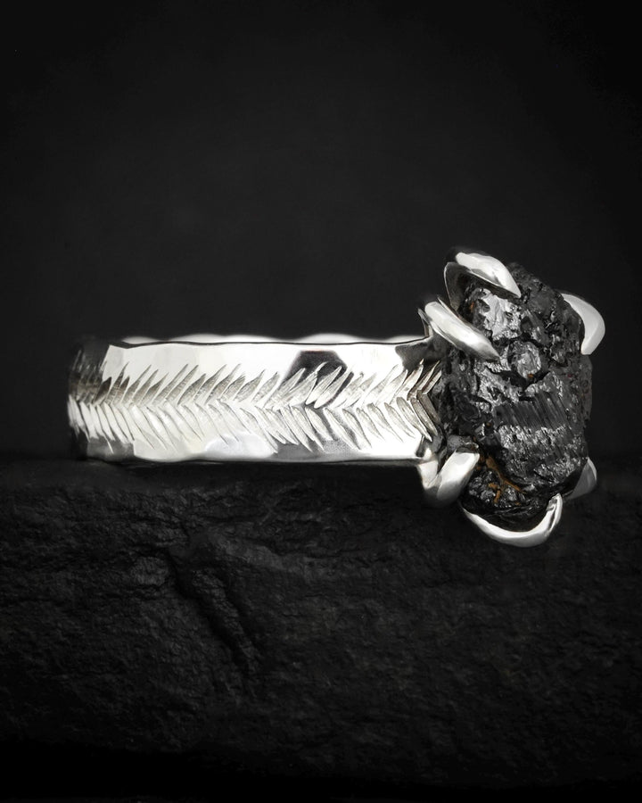 Wide Raw Black Diamond Ring