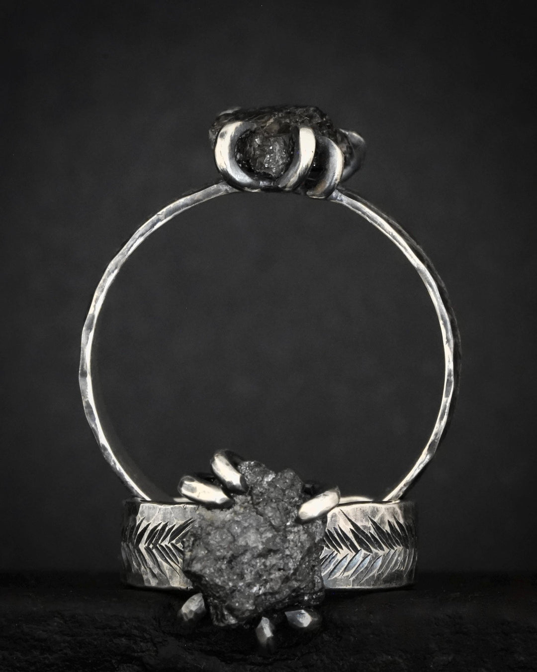 Wide Raw Black Diamond Ring