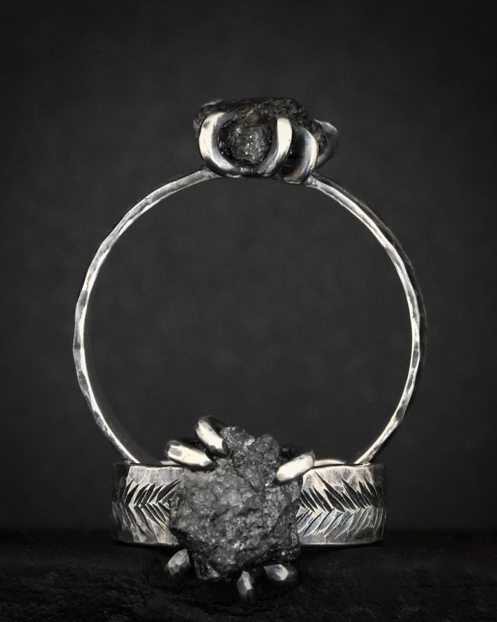 Wide Raw Black Diamond Ring