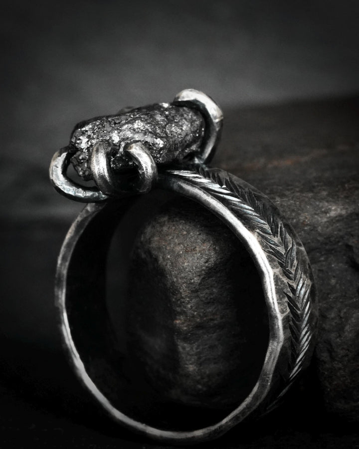 Wide Raw Black Diamond Ring