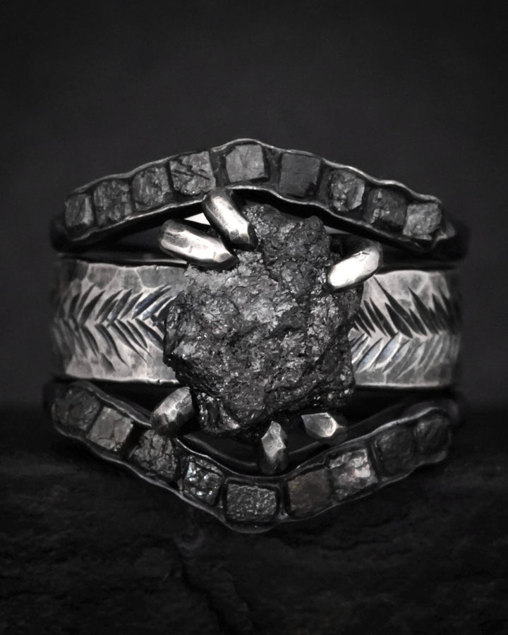 Wide Raw Black Diamond Ring
