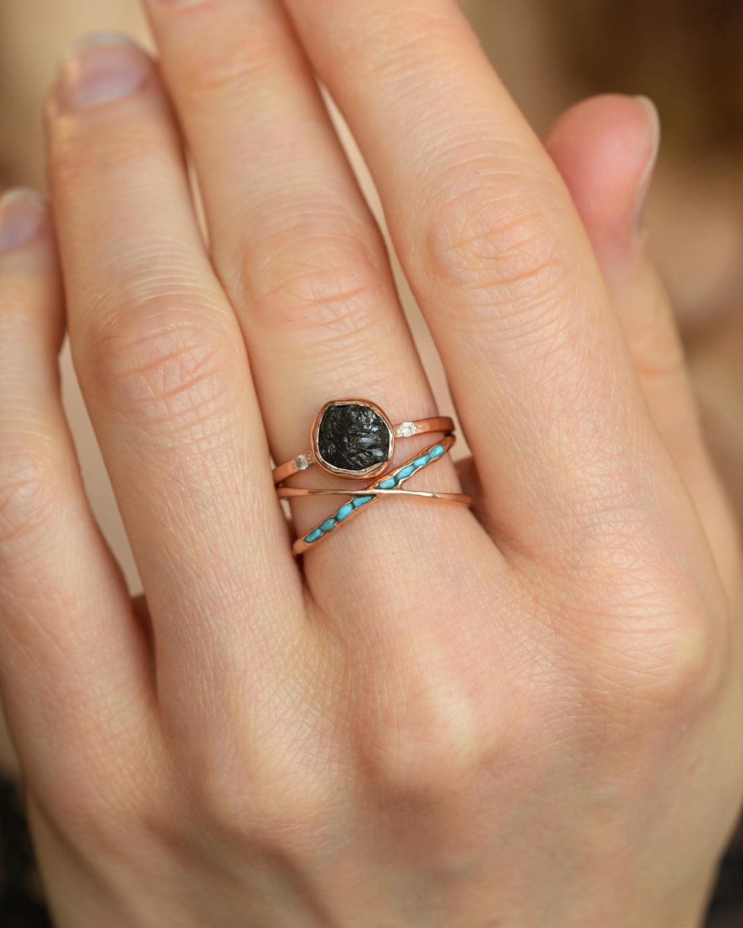 Raw Black Diamond Engagement Ring
