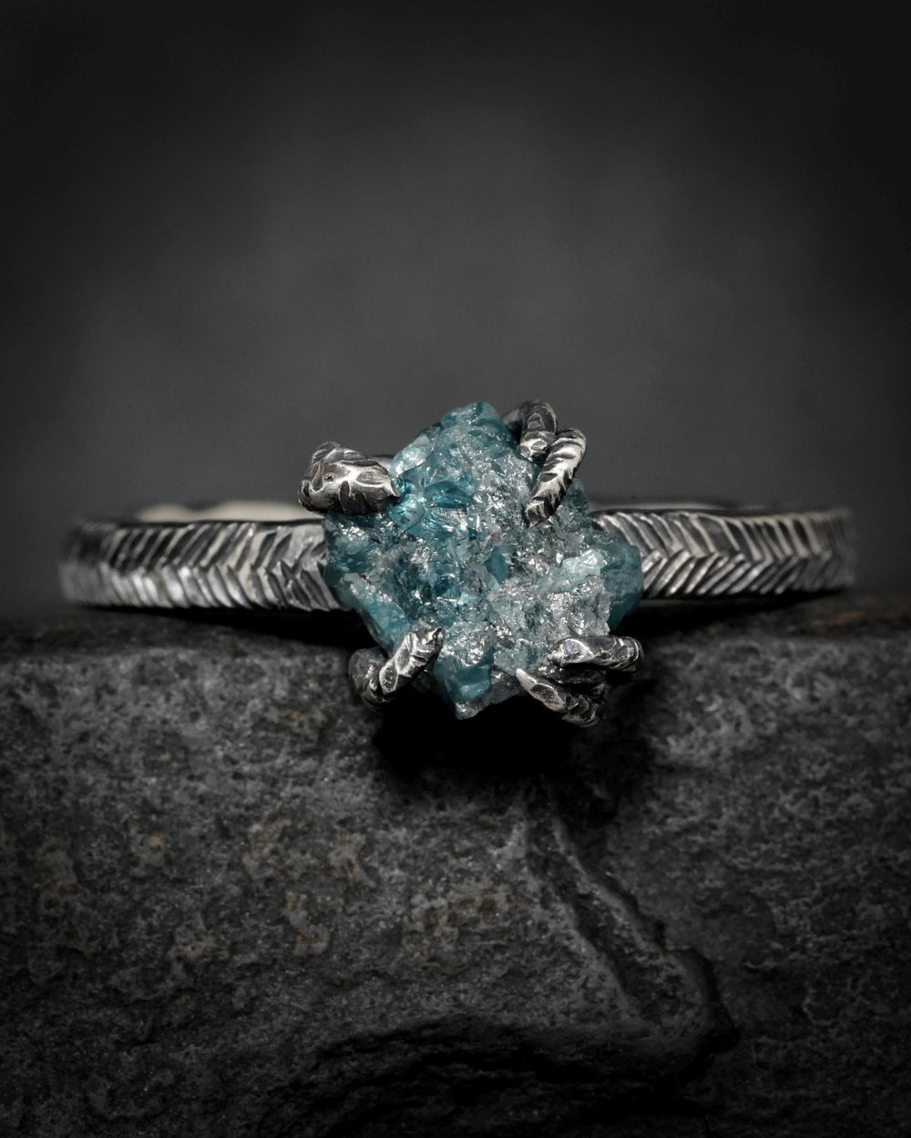 Raw Blue Diamond Ring